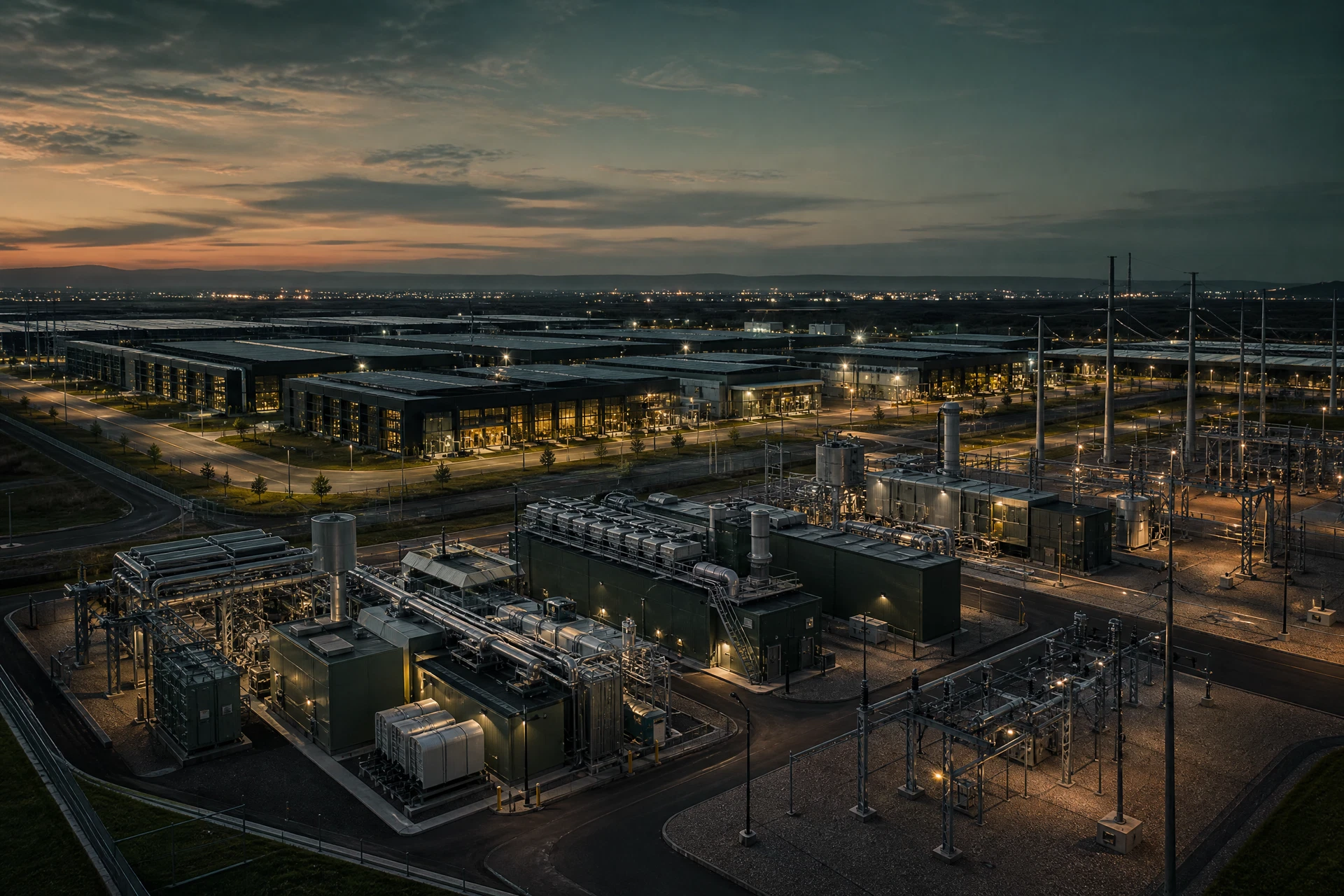 Data-center campus connected to onsite generation and electrical infrastructure