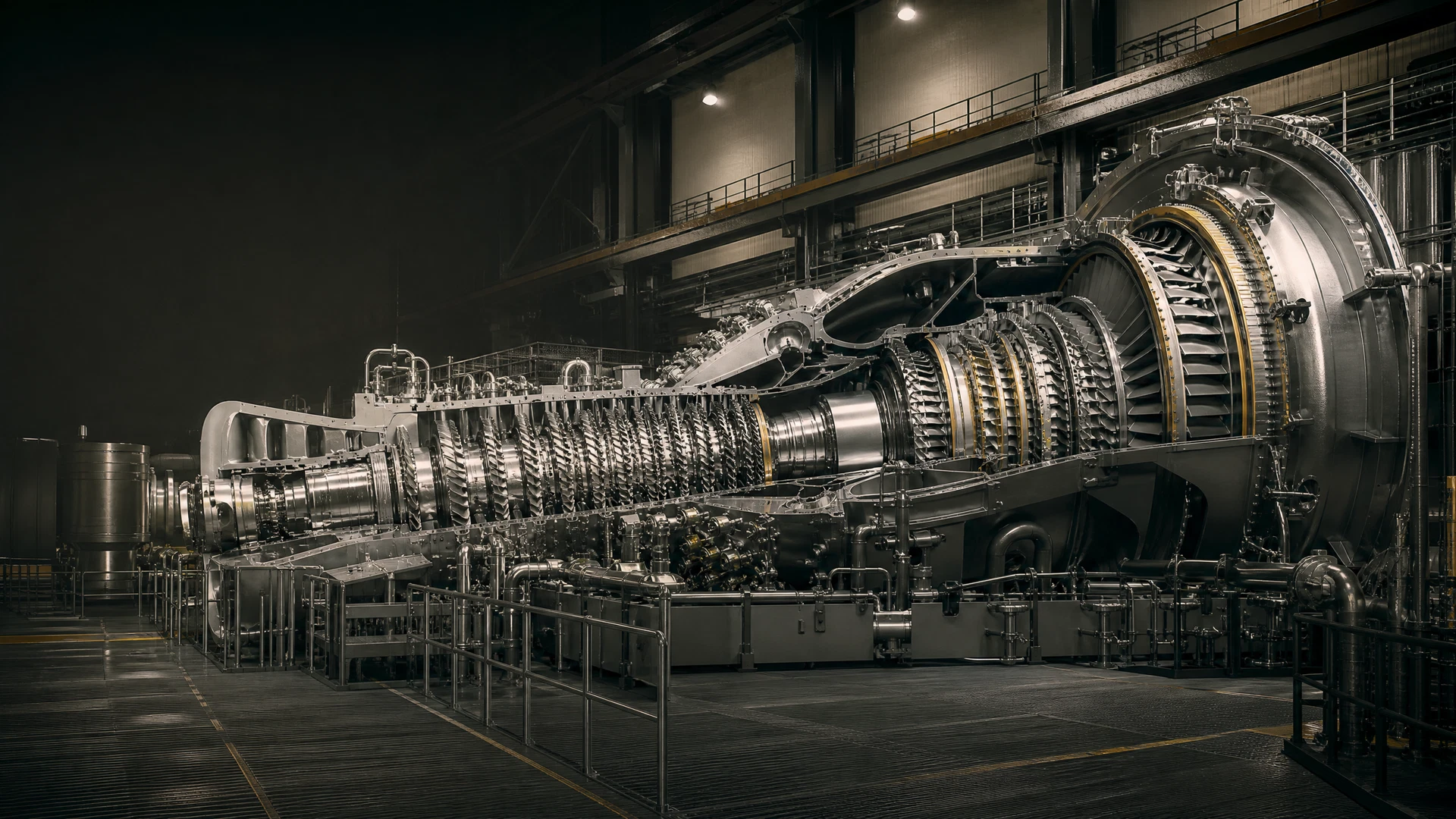 Brand-neutral heavy-duty gas turbine in an assembly hall