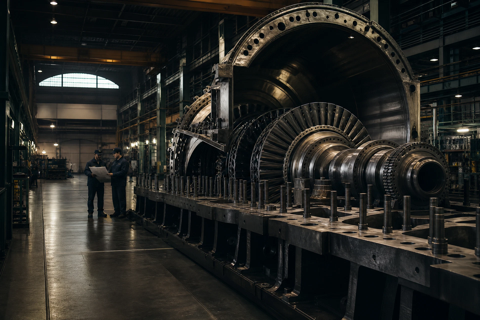 Industrial gas turbine opened for technical inspection